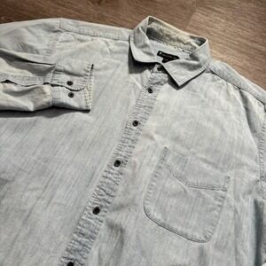 American Tall Shirt Mens Large Blue‎ Denim Chambray Western Pocket Button UP